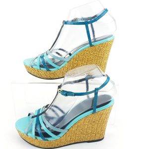 Christian Siriano Turquoise Strappy Wedge Sandal 7